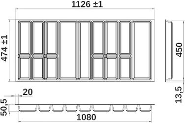 Вставка для столових приборів ORGA-BOX VII чорна 1126x474 мм для кухонь Veriset, Warendorf та інших з корпусом 120 см