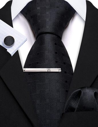 Набір краваток Barry.Wang з шовком та квітковим візерунком: краватка, запонки, нагрудна хустинка (чорний)