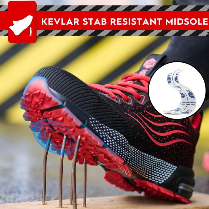 Зручні робочі черевики ISOOUS для чоловіків та жінок. Легкі, дихаючі, з металевим носком, неслизькі, зелені (47 EU, Rote)