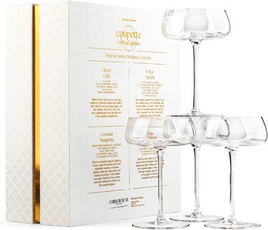 Набір келихів Coupette для коктейлів та шампанського, 4 шт. | 260 мл, кришталь, довгий ніж | для Мартіні, Дайкірі, Космополітен