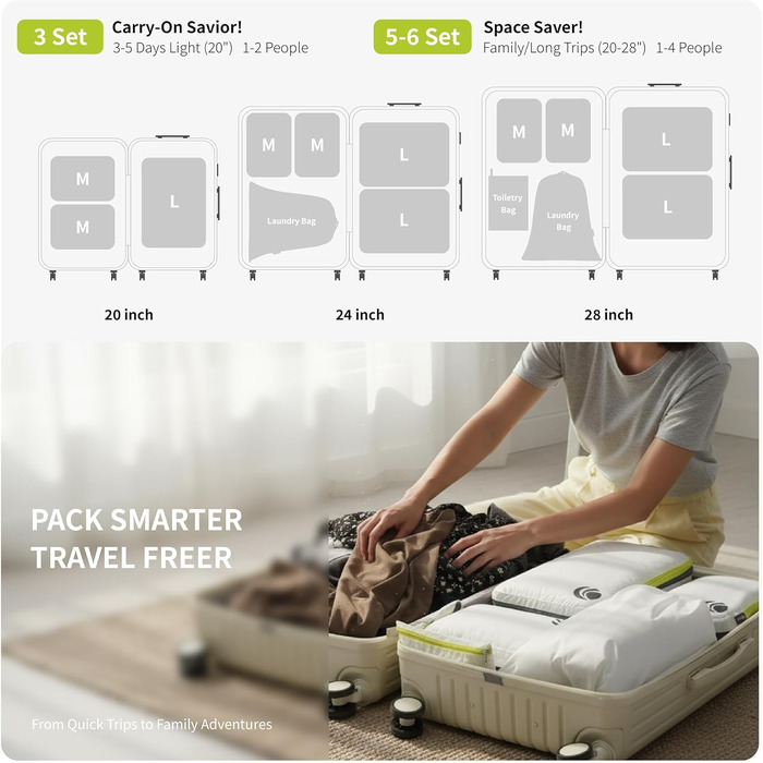 Набір кубиків-органайзерів для подорожей Cipway, ультралегкі, розширювані, 6 шт. (білий)