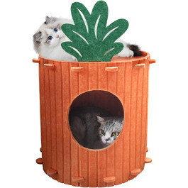 Двоярусна котяча хатинка-печера з дряпалкою, котячий будиночок для дому, кігтеточка з платформою, ліжко-печера для котів, кігтеточка-бочка, котячі меблі з іграшкою, 60х40х40 см