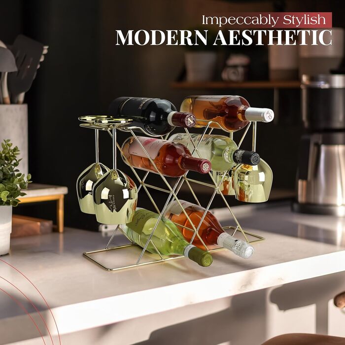 Стійка для вина Gusto Nostro на стіл - Металева, 3-рівнева, для 8 пляшок, без монтажу (Золота)