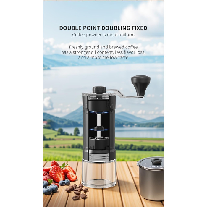 Ручний кавомолка OrkeyDolk з керамічним жорном, 40 режимів помолу, для Aeropress, Pour Over і Мока, регульована, сучасний дизайн