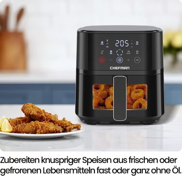 Chefman 3.75L Air Fryer - Compact Hot Air Fryer with Hi-Fry Technology, Window, Touch Controls, Non-Stick Coating, Dishwasher Safe - Black