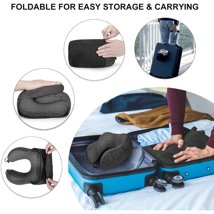 Подушка для шиї Eono з Memory Foam, з капюшоном, сірого кольору. Зручна подушка-вишийна для подорожей (літак, авто, поїзд, офіс, сон)