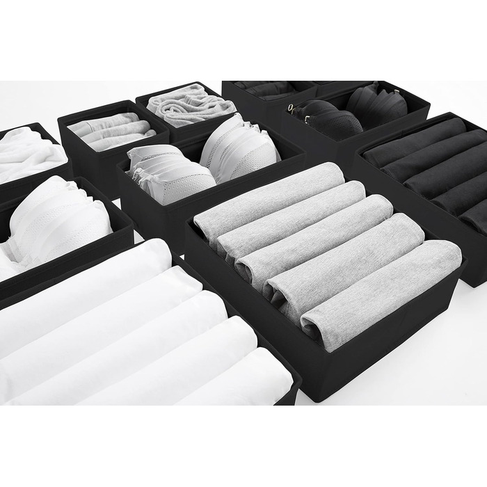Large Drawer Organization System 12-Piece Set of White Boxes Storage Organizer Drawer Closet Organizer Storage Box Closet Organizer (Black, 3=28x28x10cm, 3=28x14x10cm, 6=14x14x10cm)