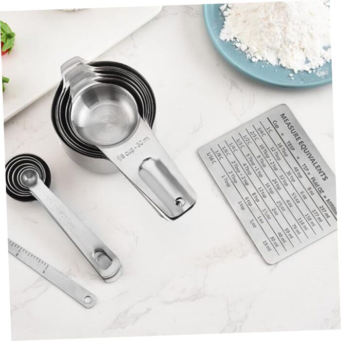 HOMSFOU 15st Measuring Spoon Conversion Chart Metal Measuring Spoons Measuring Scale Measurement Metal Measuring Espresso Spoon Baking Espresso Measuring Cup Stainless Steel Multi-Purpose 3-Piece Set