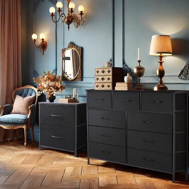 DUMOS Dresser with Drawers - Dressers & Sideboards for Bedroom Suitable, Dresser with 9 Drawers, Fabric Dresser with Sturdy Steel Frame, Ideal for Bedroom, Living Room (Black)