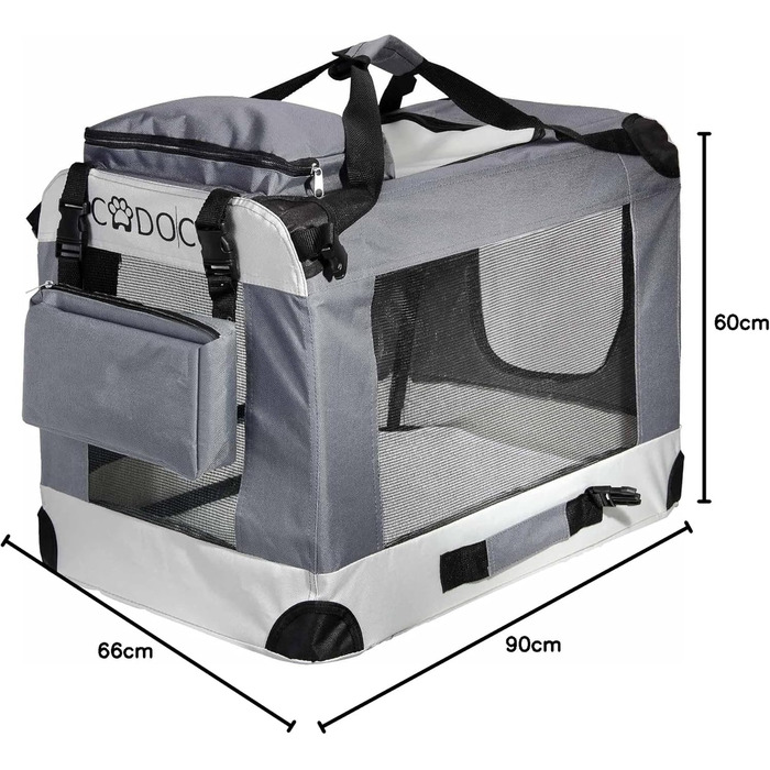 Кія для собак XXL 90x60x66 см, складана, дихаюча, міцна, сіра - переноска для собак, транспортна сумка