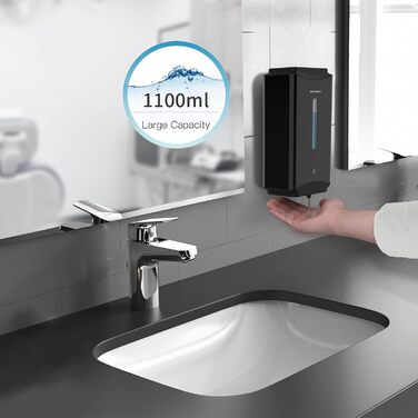 anydry AD1206 Commercial Wall Mount Automatic Liquid Soap Dispenser, Stainless Steel Finish, 1100ml Large Capacity (Matte Black)