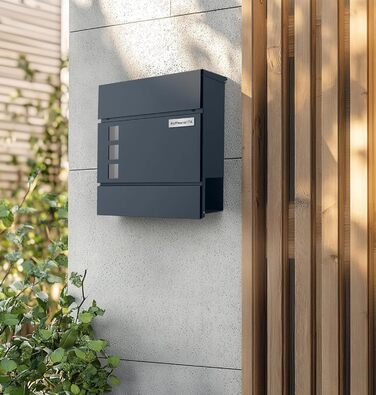 Поштовий ящик Zedelmaier з нержавіючої сталі, індивідуальне гравіювання, з газетницею, замком та 2 ключами, антрацит 33x31x10 см