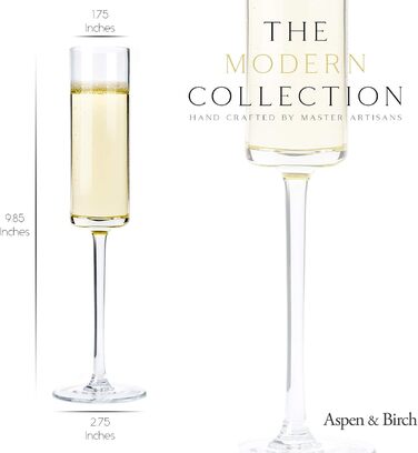 Набір келихів для шампанського Aspen & Birch (6 шт.) - келихи для мімози, 100% без свинцю, 280 мл, ручної роботи