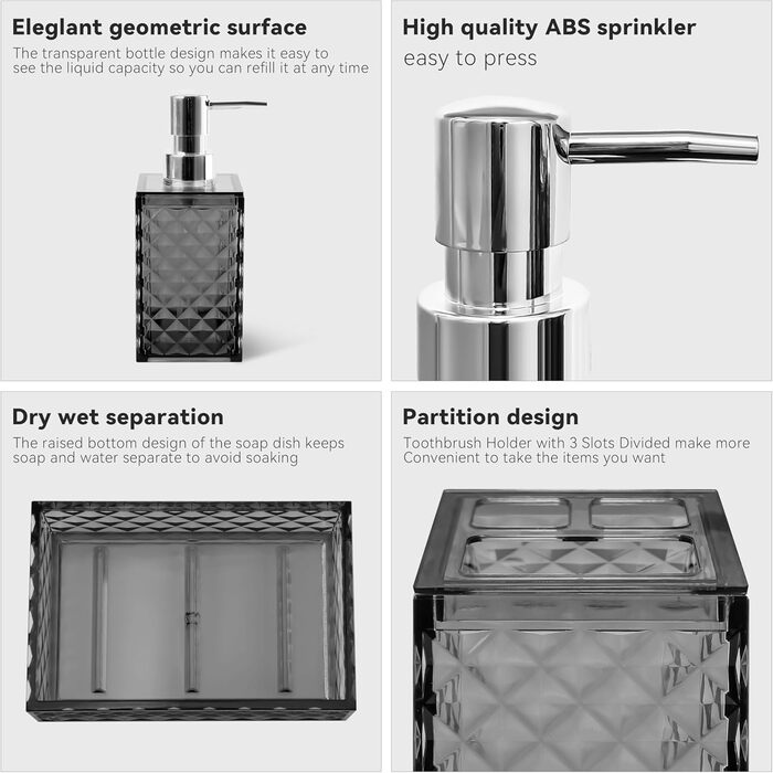 Набір аксесуарів для ванної кімнати сірого кольору (4 шт.)