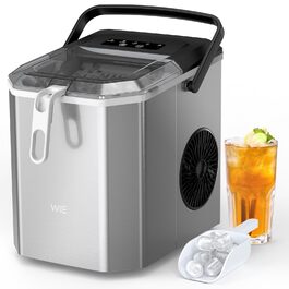 Машина для приготування льоду WIE 1.3 л з лопаткою, 9 кубиків за 6 хвилин, тиха, самоочисна, для кухні, офісу, бару, вечірки (срібна)