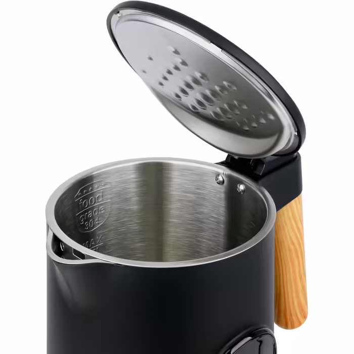 EMERIO Kettle | TEST WINNER House & Garden Test 02/2019 | made of high-quality borosilicate glass | with temperature selection (60-70-80-90-100°C) | BPA-free | AutoOff & dry boil protection | 2200W | WK-119255.5 (Black/Wood Look)