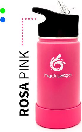 Stainless Steel Kids' Water Bottle - BPA-Free Thermos Flask with 2 Leak-Proof Caps (Straw & Sports) - 350ml (Pure Pink)