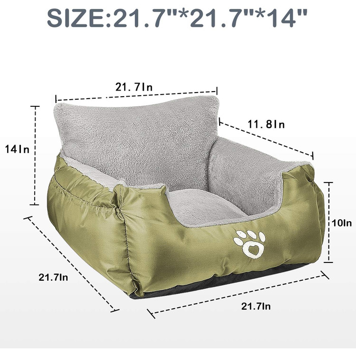 Автокрісло для собак та котів Fareyy, підняття для тварин, подорож, з сумкою та страхувальним ременем, водовідштовхувальне, тепле, плюшеве, зелене