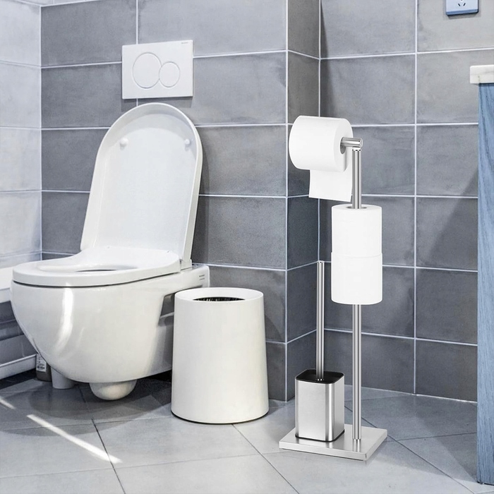 Тримач для туалетного паперу та йоржик 2в1, підлоговий стійка для ванної кімнати, сріблястий, 66 см