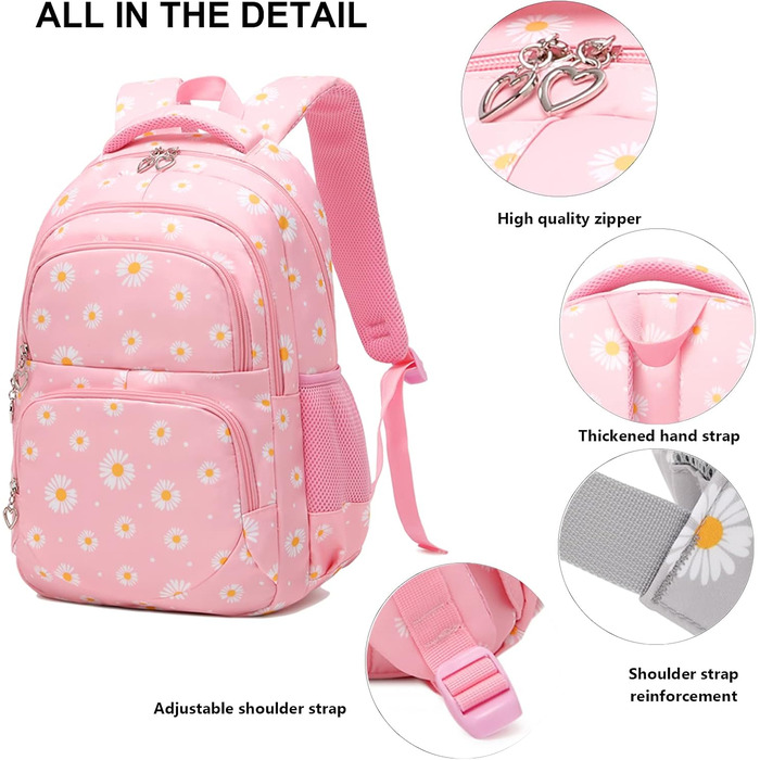 Шкільний рюкзак SIVENKE для дівчаток-підлітків та жінок. Набір: рюкзак, ланч-бокс, пенал. Квітка, рожевий колір. Для школи та відпочинку