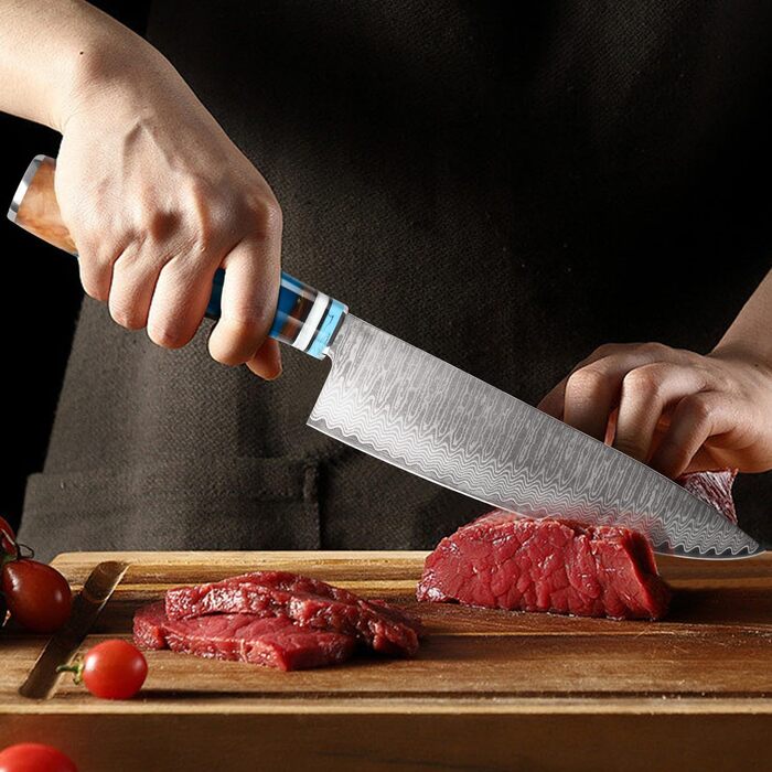 Набір професійних кухонних ножів oFuun Damast: Guyto, Nakiri, Kiritsuke, Ausbeinmesser, Allzweckmesser (20 см, 67 шарів)