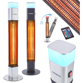 Електричний інфрачервоний обігрівач Arebos 1500W для тераси | з LED-підсвічуванням та пультом керування | Сріблястий колір | Обігрівач на вугільному інфрачервоному випромінюванні