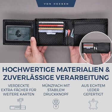 VON HEESEN Wallet for Men with RFID Protection | Wallet for Men | Coin Purse | Portemonnaie | Brieftasche | Wallet | Portmonee (Carbon Black)