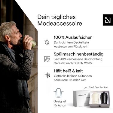 Термокружка LARS NYSØM 380 мл - термокружка для кави та чаю з нержавіючої сталі | З ізоляцією, без витоку, для подорожей | Berry Red/Carbon Black