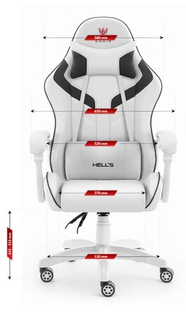 Ігрове офісне крісло Hell's Chair HC-1007 2.0 White, екошкіра