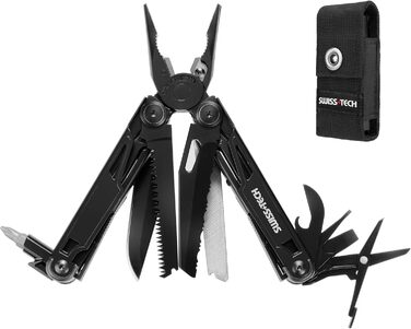Swiss+Tech 16-in-1 Multi-Tool Pliers, Folding Multi-Tool Tool, Multifunctional Pliers with Scissors, Knife, Saw, Bottle Opener, Screwdrivers for Camping, Outdoor, Repairing, with Carrying Case