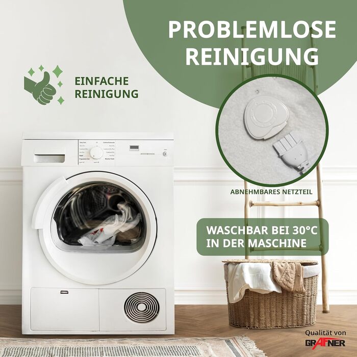 Електрична ковдра Grafner XL з двозонним підігрівом 190x90 см: тіло та ноги, LED пульт, 6 температур, захист від перегріву, автовимкнення, 78 Вт, пральна, 190x90