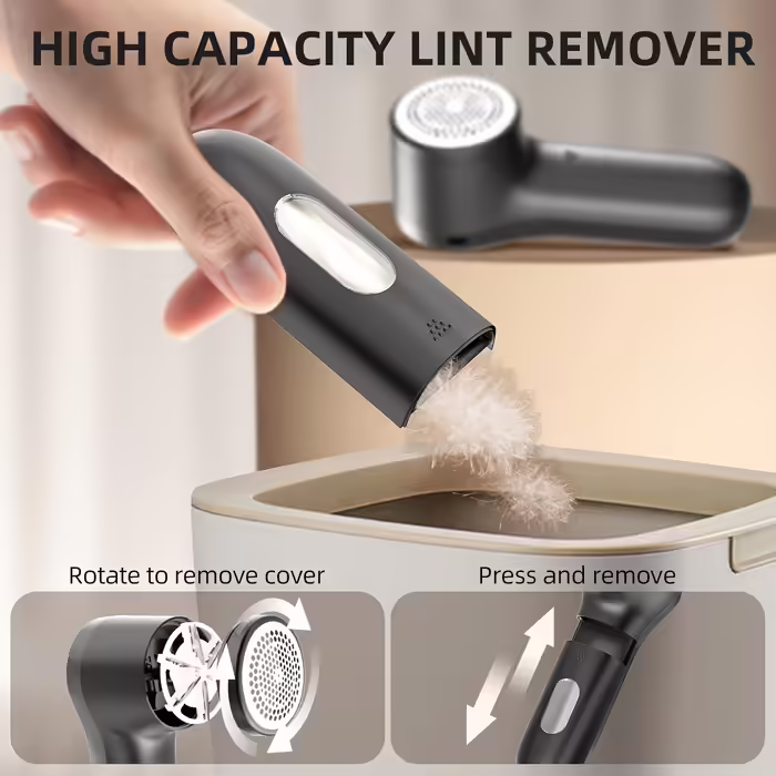 Buywoo Fabric Shaver, Electric Lint Remover, Rechargeable Lint Shaver Sweater Defuzzer for Removing Pilling, Battery Powered, 6-Blade, 3-Speed with LED Display for Clothing, Black