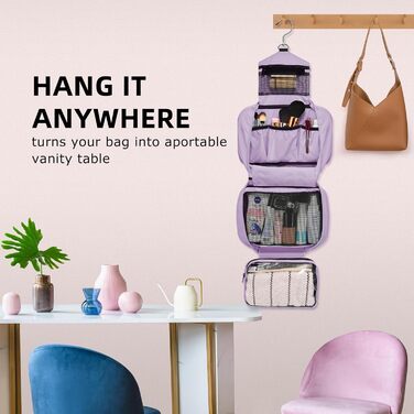 Подорожня туалетна косметичка для чоловіків та жінок з 4 відділеннями, велика місткість, компактна, фіолетова