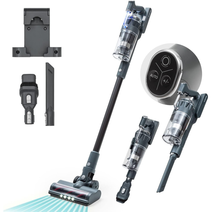 Бездротовий акумуляторний пилосос Klarstein без мішка з 4-ступеневим фільтром E12 EPA, для шерсті тварин, килима та твердих підлог, вертикальний пилосос без мішка з насадкою для підлоги 180° (сірий)
