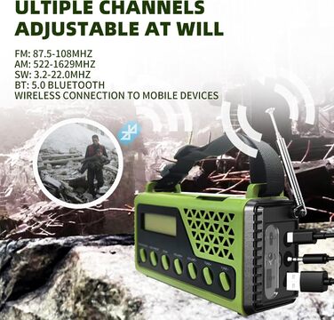 Радіо з ручкою OBEST з акумулятором 8000mAh, USB-зарядкою, компасом та дисплеєм, сонячне та ручне радіо для надзвичайних ситуацій, FM-радіо, ліхтар та світло для читання, SOS-сигнал, для кемпінгу, надзвичайних ситуацій та відключень електроенергії, чорний