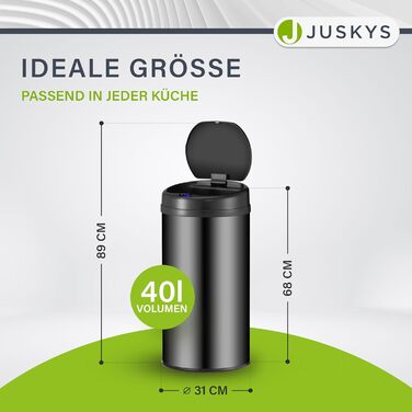 Відро для сміття Juskys з датчиком руху, 30 л, нержавіюча сталь, з кришкою-затискачем для пакетів, безконтактне відкриття