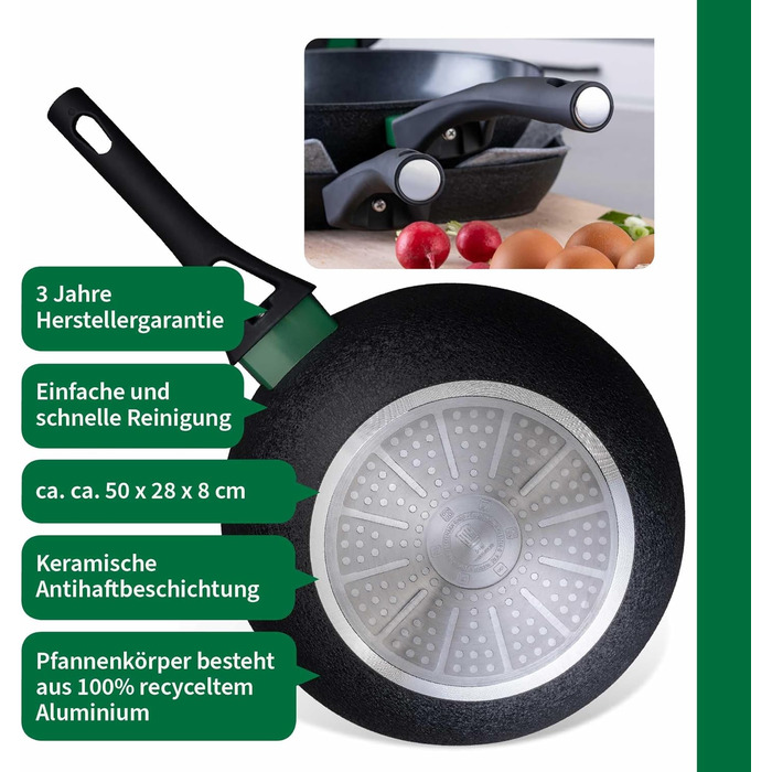 Grill-сковорода FACKELMANN Chefkoch Hamburg керамічна 28 см з антипригарним покриттям, з переробленого алюмінію, для всіх видів плит та духовки