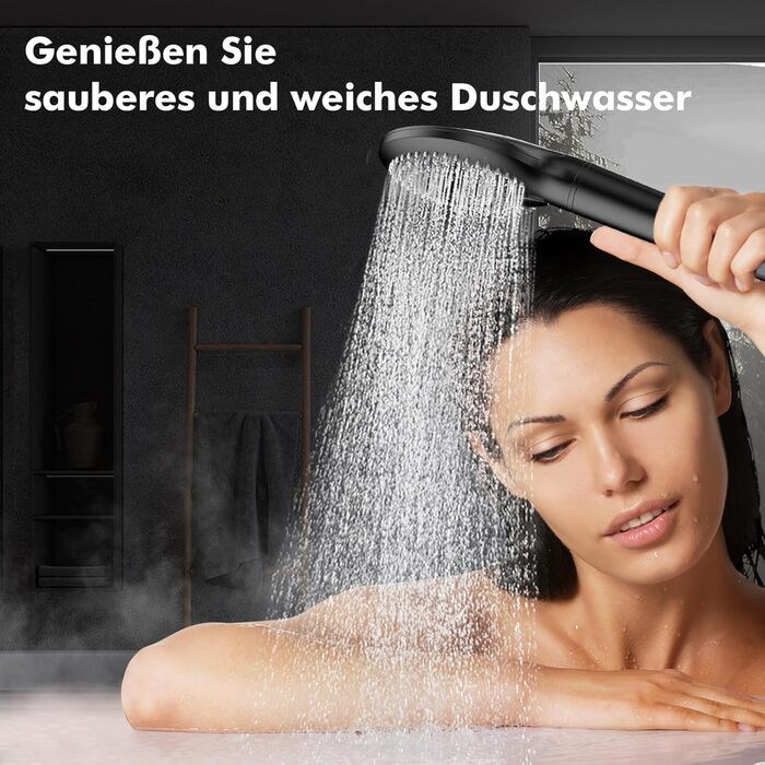 Showerhead with Filter MEKO High-Pressure Handheld Shower with 15-Layer Filtration, 1.5M Hose, 3 Spray Patterns, Water-Saving Showerhead for Removing Hard Water, Residual Chlorine, Bacteria, and Heavy Metals (Black)