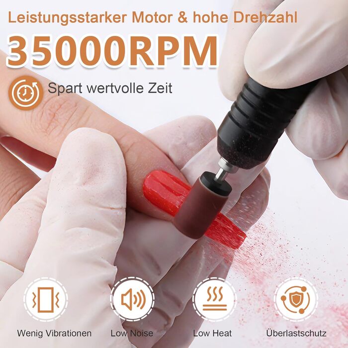 Електричний фрезер для нігтів Nagelfräser 35000 об/хв з LED дисплеєм, 35W, Touch-керування, для манікюру та педикюру в салоні та вдома