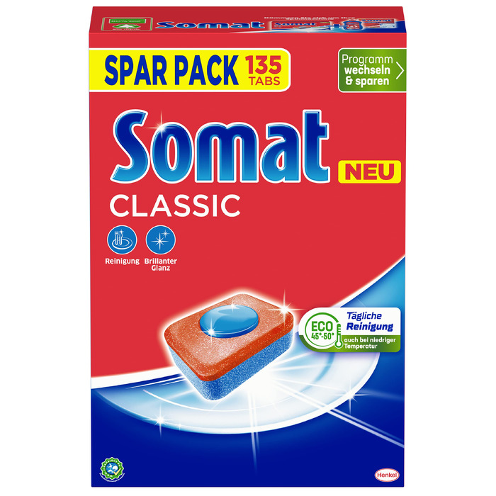 Таблетки для посудомийних машин Somat Classic, потужне очищення навіть при низьких температурах, 135 шт