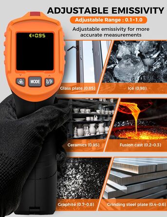 Інфрачервоний термометр лазерний IM06MAX з K-типом зонда (-50°C до 800°C) для промисловості, HVAC, приготування їжі та ремонту авто