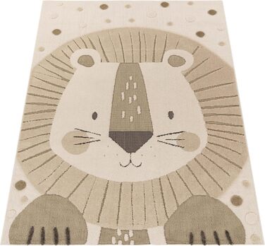 Дитячий килим Paco Home Kinderteppich 80x150 см, бежевий з левом, 3D ефект, м'який, гіпоалергенний, для дитячої кімнати
