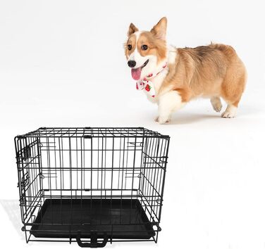 Клітка для собак 91 x 56 x 62 см, складана з 2 дверцятами, переноска для собак, автобокc для собак, з піддоном, дротяна клітка, переноска для собак, розмір L (117 x 64 x 86 см)