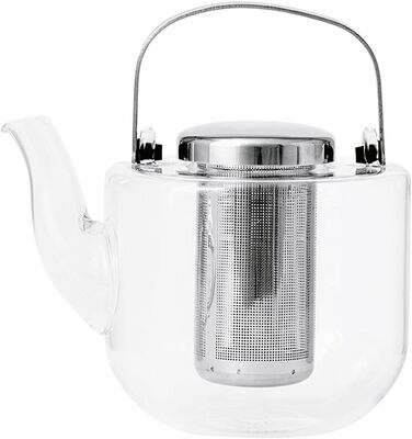 VIVA Scandinavia Teapot with infuser, glass tea maker with heat-resistant tea strainer, glass pot for tealights with burner, suitable for loose leaf tea (without tea bags), 1.3 Liter (Set)