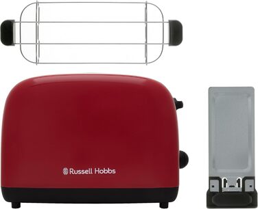 Russell Hobbs Toaster [for 2 slices] Colours Plus Stainless Steel Red (extra wide slots, includes bagel attachment, 6 browning levels + defrost function, Lift & Look function, 1600W) 26554-56 Toaster Compact NEW
