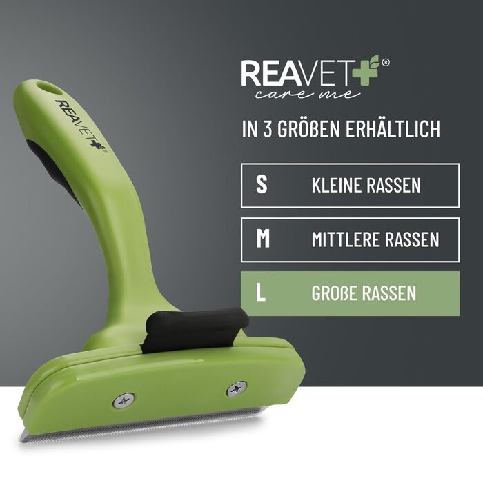 Гребінець для видалення підшерстя ReaVET для собак та котів з короткою шерстю, середніх порід. Видаляє підшерстя, доглядає за верхнім шаром шерсті, з кнопкою самоочищення. Ідеальний для сезонного линяння. (Великий, L)