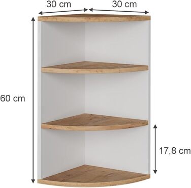 Vicco Corner Shelf Ecki, Bookshelf, White/Gold Kraft Oak, 30 x 60 cm