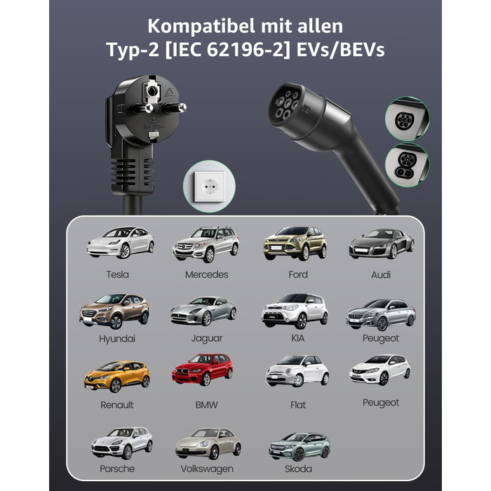 Зарядний пристрій для електромобілів GONEO Typ 2 3.68kW 16A IP66, 6м, 230V з LCD та таймером