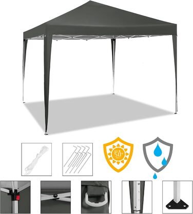 WOLTU Pop-Up Pavilion, Waterproof Folding Pavilion, Sun Shade Event Pavilion, Garden Pavilion for Terrace, Camping, Festival, Pagoda Tent from Oxford Fabric with Metal Frame, 3 x 3 m, PVL0002be (Gray)