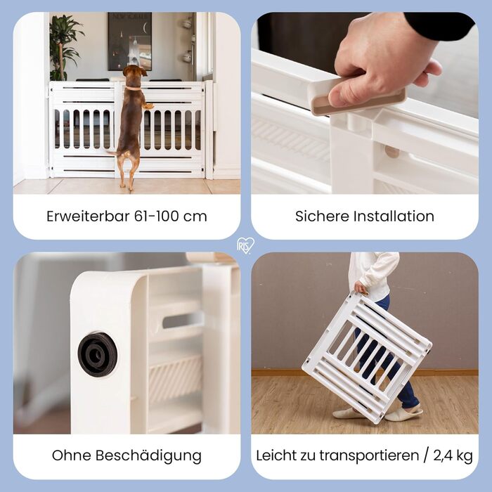 Захисний бар'єр для тварин Iris Ohyama PBR-600, пластиковий, без свердління, білий/кремовий, L64 x B61 x H5 см